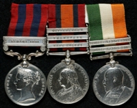 Charles Dickens : (L to R) India General Service Medal (1854) with clasp 'Samana 1891'; Queen's South Africa Medal with clasps 'Cape Colony', 'Transvaal', 'Wittebergen'; King's South Africa Medal with clasps 'South Africa 1901', 'South Africa 1902'